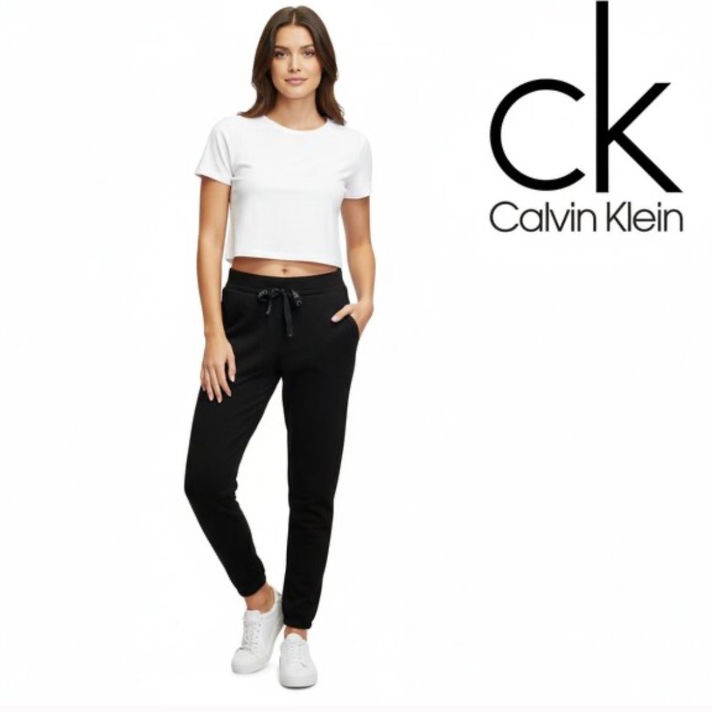 Calvin Klein Women's Fleece High Waist Drawstring Joggers NWT Black Small